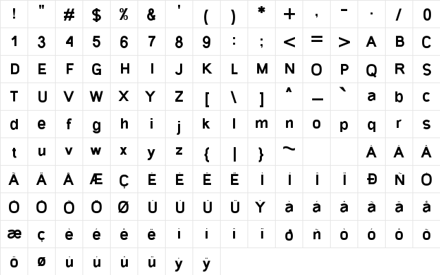 Gecade Bold  glyph index