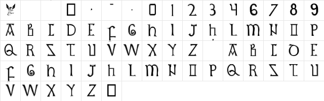 British Outline Majuscules Regular  glyph index