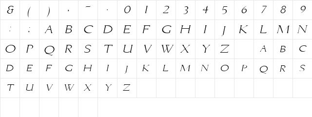 BriceExtended Italic  glyph index