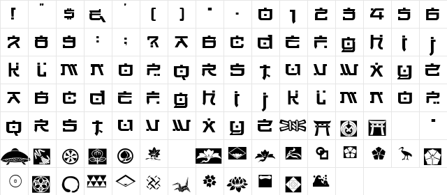 HARRIOT Regular  glyph index