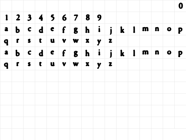 fontility Regular  glyph index