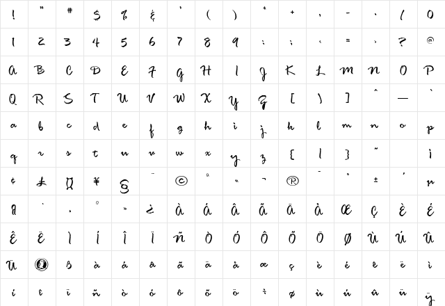 Vulmere Regular  glyph index