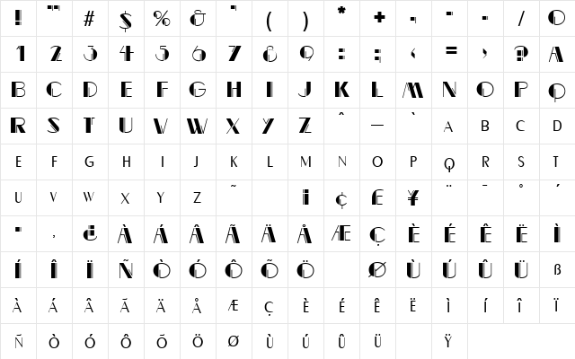 BealeCharming Regular  glyph index