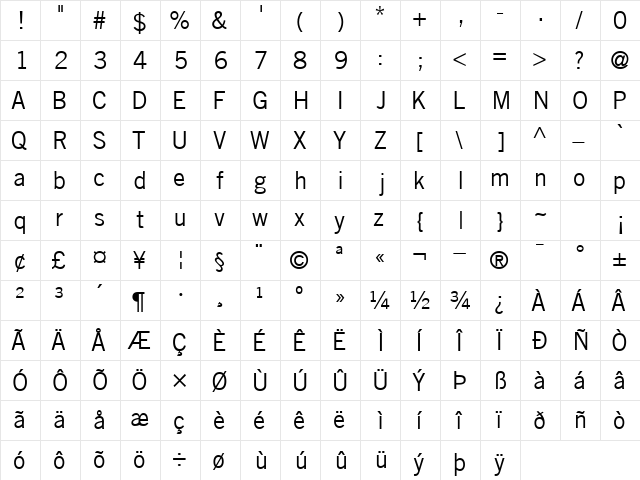 CommerceSSK Regular  glyph index