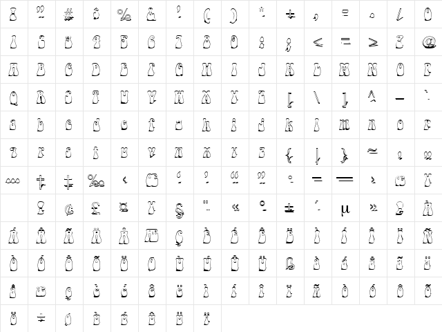 BalloonShadow Regular  glyph index