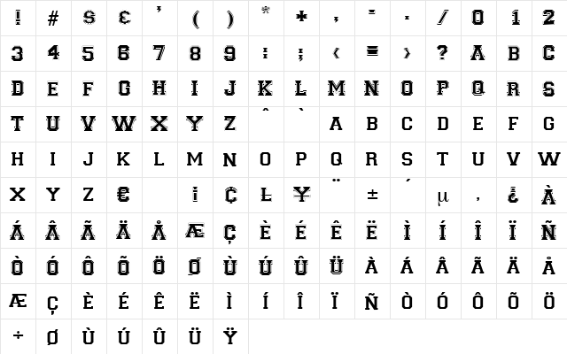 Hillman Regular  glyph index