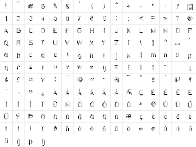 Quatroline Regular  glyph index