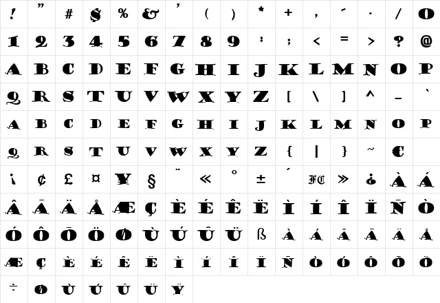 Domaene Regular  glyph index