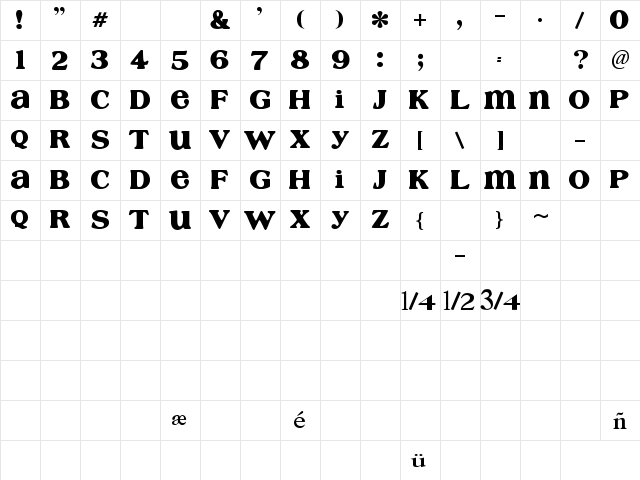 Cafe Rojo Regular  glyph index