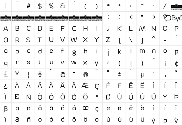 Byom Regular  glyph index