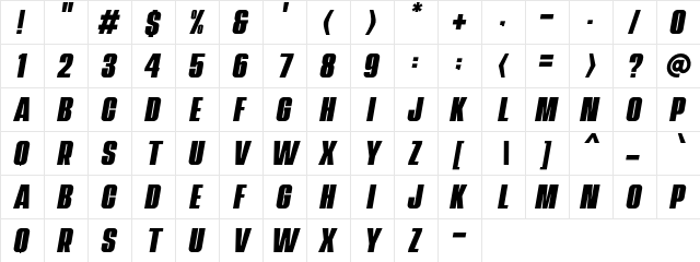 Navada Italic Demo Italic  glyph index