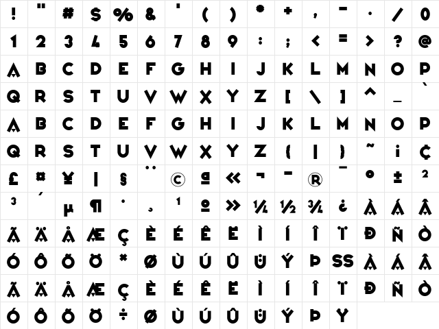 Variet Regular  glyph index