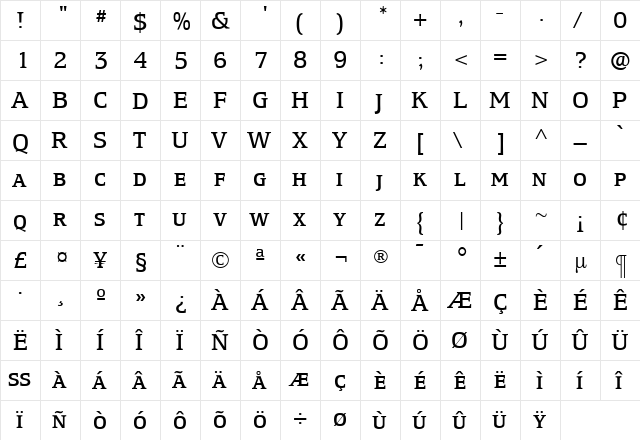 EquestrienneBookExpert Roman  glyph index