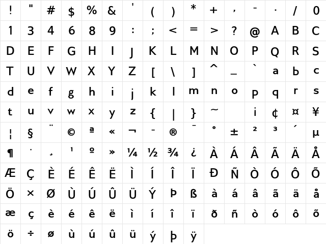 Gillius ADF Bold  glyph index