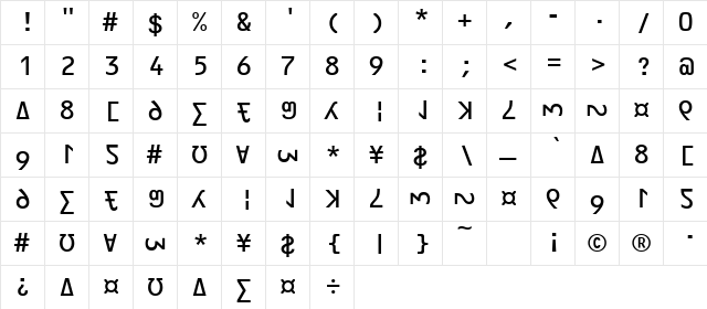 y2k Regular  glyph index