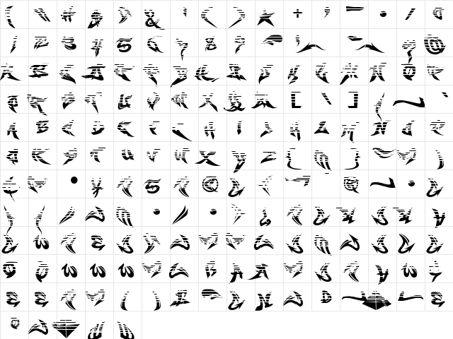 RaseOne-Fade Regular  glyph index