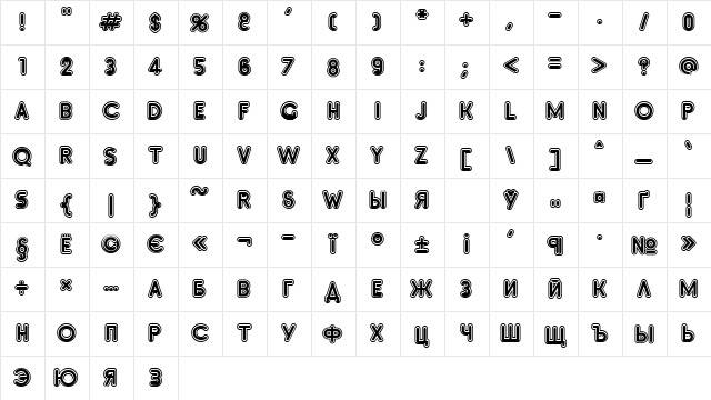 InsetE Extra Bold  glyph index