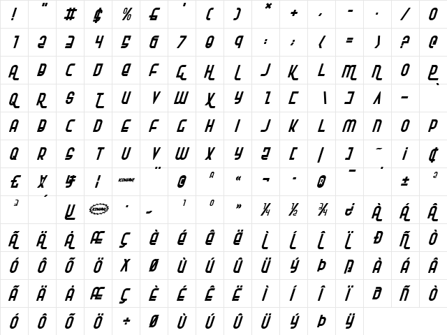 Ro'Ki'Kier Italic Italic  glyph index