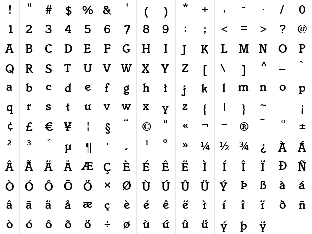 I831-Slab Bold  glyph index