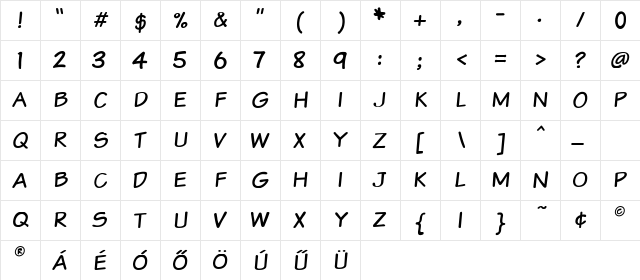 Comixxx Regular  glyph index