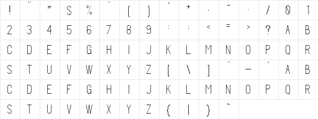 Oswaldesque Light  glyph index