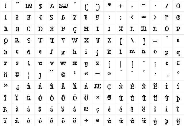 Dust Goldy  glyph index