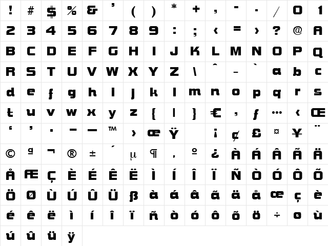 Lansing Regular  glyph index