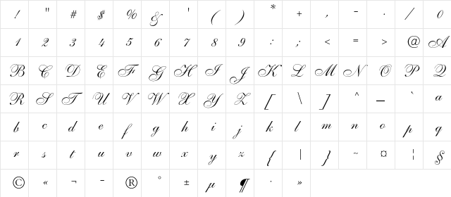 AnastasiaScriptC Regular  glyph index