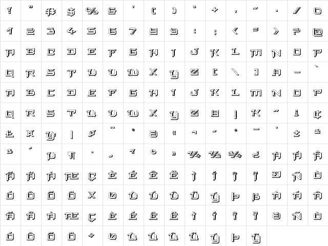 Final Front 3D Regular  glyph index
