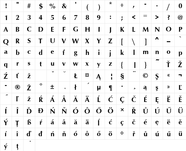 OptusTEEMed Regular  glyph index