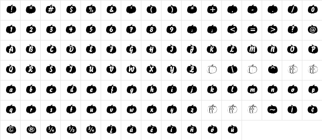 Pumpkinese Regular  glyph index