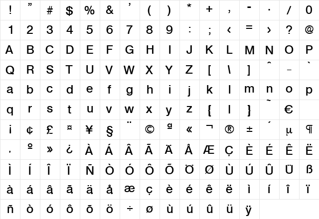 Olympia-DemiBold Regular  glyph index