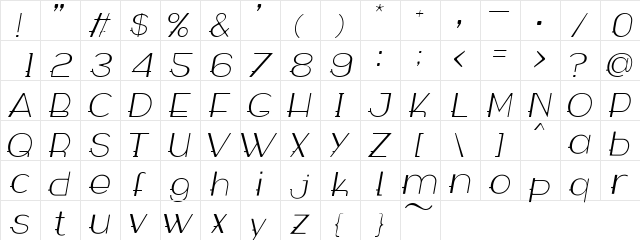 WABECO Thin Thin Italic  glyph index