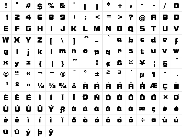 PT Square Peg Normal  glyph index