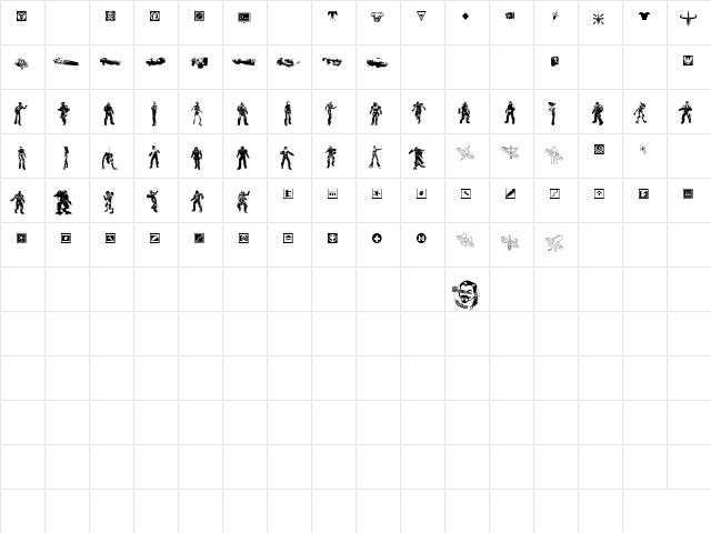 Quake3ArenaBats Regular  glyph index