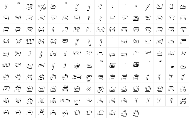 Logofontik 4F Extruded Italic  glyph index