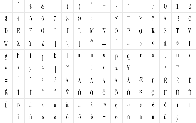 Fashion Compressed Std Regular  glyph index
