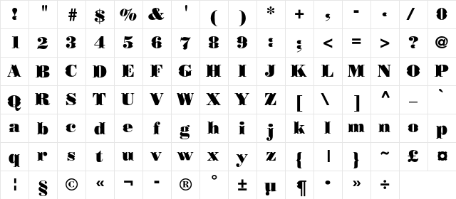 BorjomiDecorCC Regular  glyph index