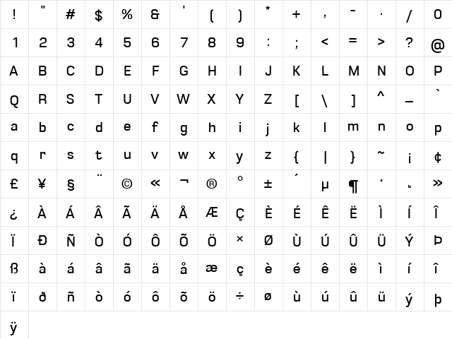 LT Emphasis Regular  glyph index
