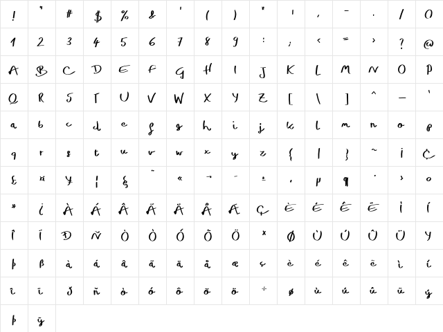 Hilton Regular  glyph index