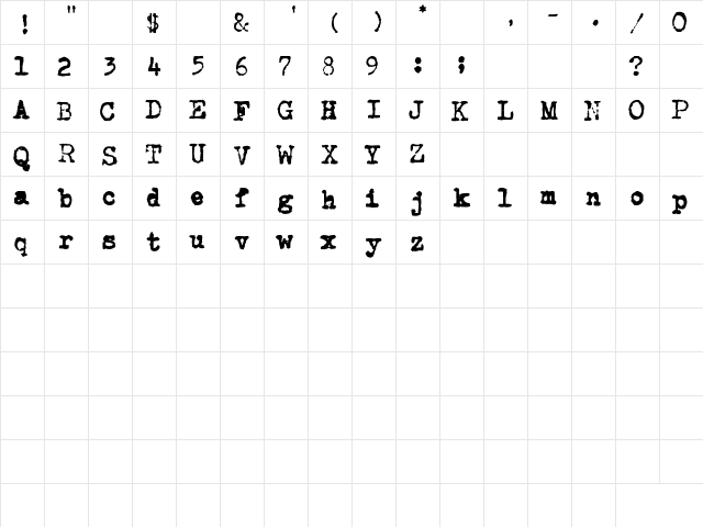 CarbonType Regular  glyph index