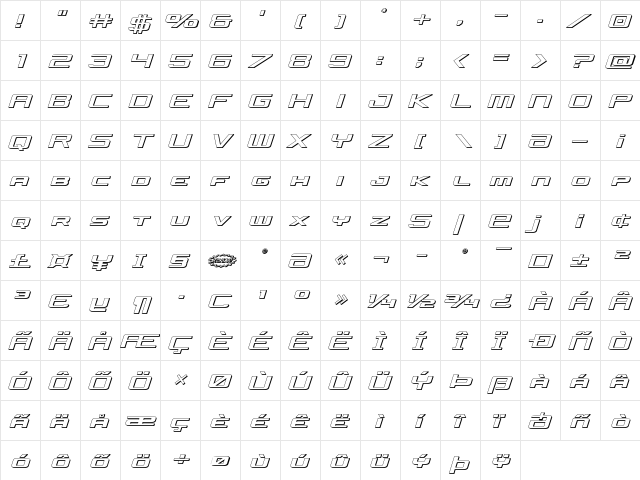 Concielian Jet 3D Semi-Italic Semi-Italic  glyph index