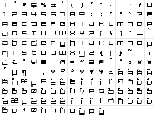 Unfinished Bold  glyph index
