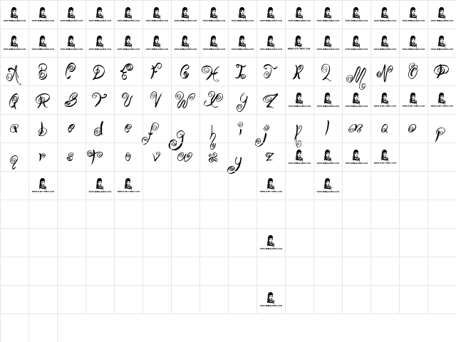 Swirly Shirley Regular  glyph index