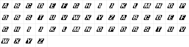 Genghis Khan framed Med Bold Italic  glyph index