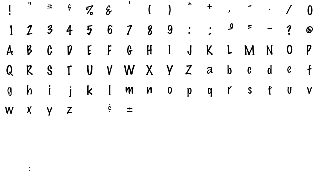 ScrawlinLightSSK Regular  glyph index
