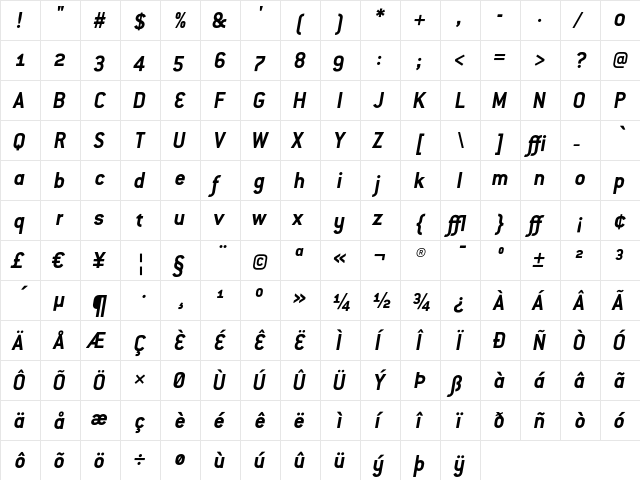 ConduitOSITC BoldItalic  glyph index