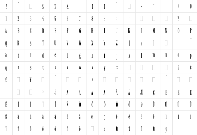 Latino Elongated Plain  glyph index