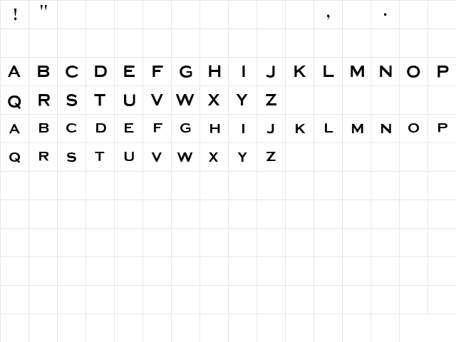 Media Gothic Regular  glyph index