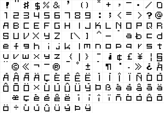 Megaten 20XX Regular  glyph index